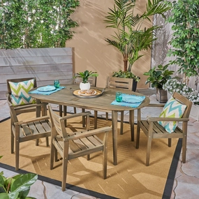 Outdoor 7-Piece Acacia Wood Dining Set with Oval Table, Gray Finish - NH660603 outdoor lounge chair, patio sofa