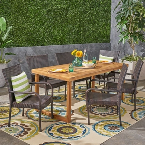 Outdoor 7 Piece Acacia Wood Dining Set with Stacking Wicker Chairs - NH832603 outdoor lounge chair, patio sofa