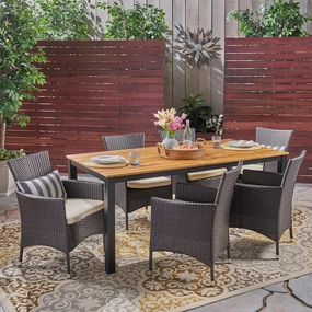 Outdoor 7 Piece Acacia Wood Dining Set with Wicker Chairs - NH352603 outdoor lounge chair, patio sofa