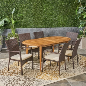 Outdoor 7-Piece Acacia Wood Dining Set with Wicker Chairs - NH760603 outdoor lounge chair, patio sofa