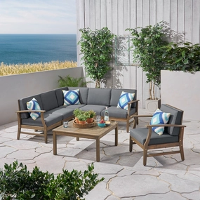 Outdoor 7 Piece Acacia Wood Sectional Sofa and Club Chair Set - NH623803 outdoor furniture, garden bench