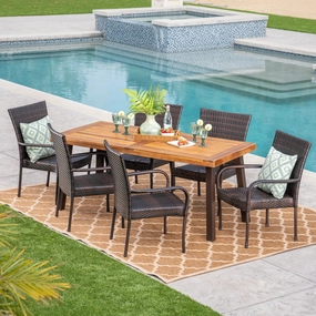 Outdoor 7 Piece Acacia Wood/ Wicker Dining Set, Teak Finish and Multibrown - NH013403 outdoor lounge chair, patio sofa