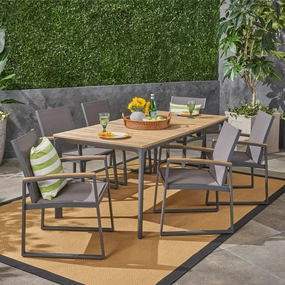 Outdoor 7 Piece Aluminum & Wood Dining Set - NH591503 outdoor lounge chair, patio sofa