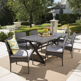 Outdoor 7 Piece Aluminum Dining Set with Wicker Dining Chairs - NH115203 outdoor lounge chair, patio sofa