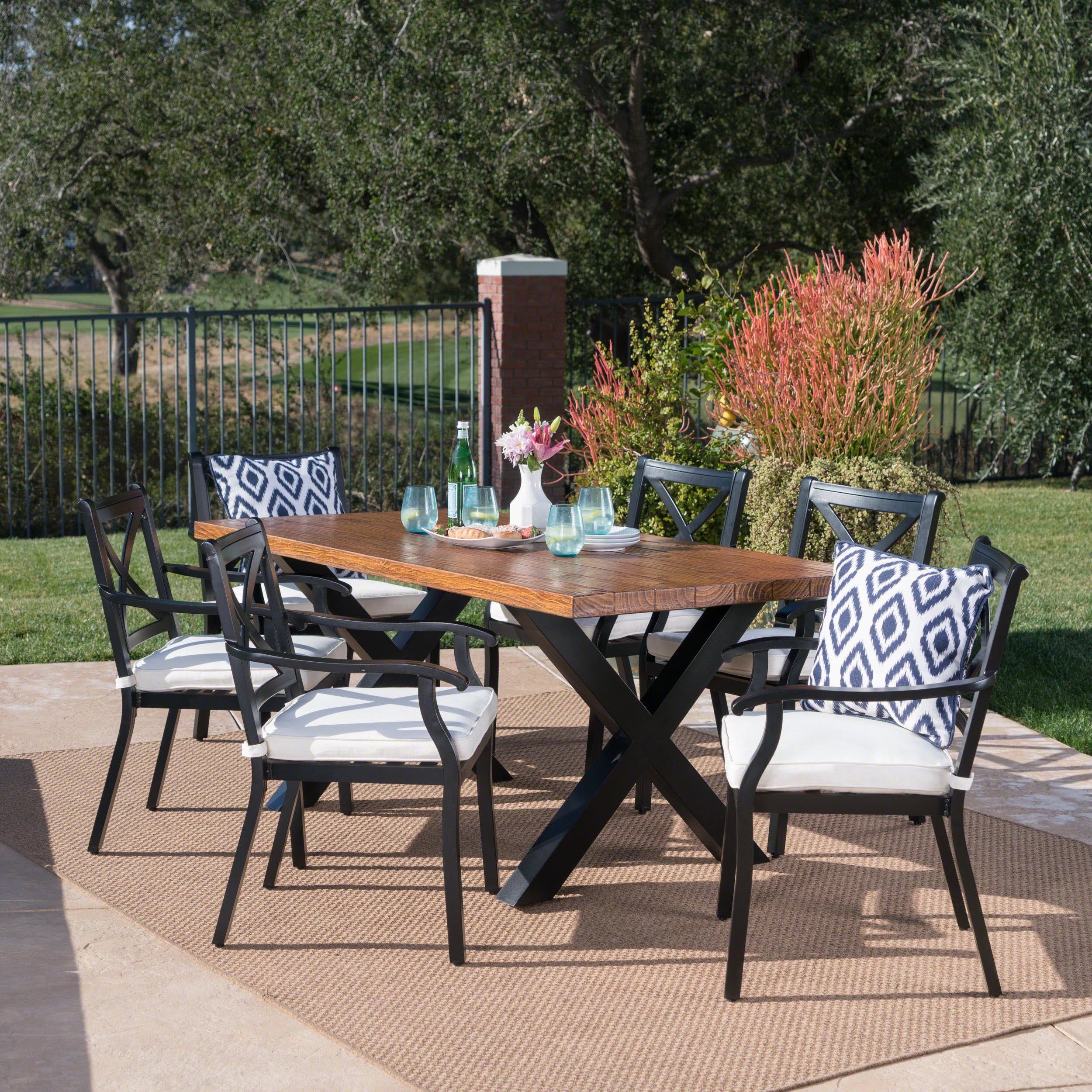 Outdoor 7 Piece Black Aluminum Dining Set with Concrete Table - NH077303 outdoor lounge chair, patio sofa