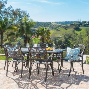 Outdoor 7 Piece Bronze Cast Aluminum Rectangular Dining Set - NH902003 outdoor lounge chair, patio sofa