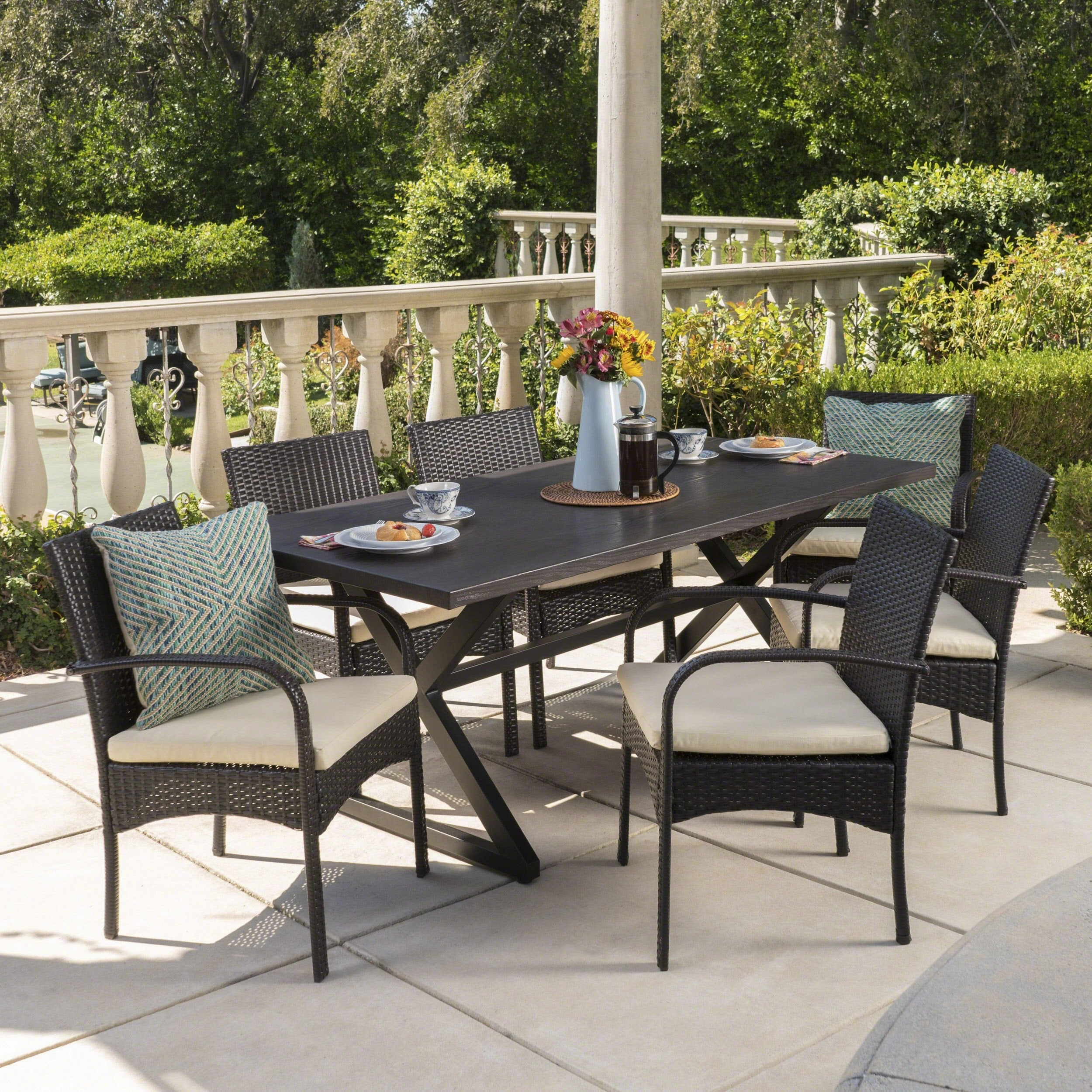 Outdoor 7 Piece Brown Aluminum Dining Set with Multi-brown Chairs - NH015203 outdoor lounge chair, patio sofa