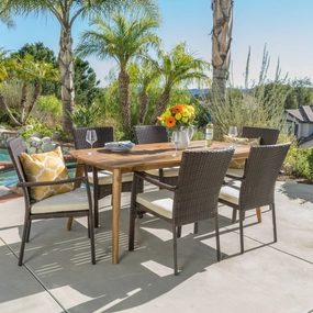 Outdoor 7-Piece Brown Wicker Dining Set with Cream Cushions - NH590003 outdoor lounge chair, patio sofa