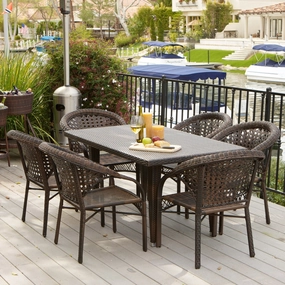 Outdoor 7-Piece Brown Wicker Dining Set with Stackable Chairs - NH089532 outdoor lounge chair, patio sofa