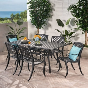 Outdoor 7-piece Cast Aluminum Black Sand Dining Set - NH848592 outdoor lounge chair, patio sofa