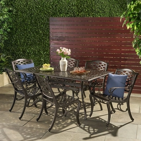 Outdoor 7-piece Cast Aluminum Rectangle Bronze Dining Set - NH295692 outdoor lounge chair, patio sofa