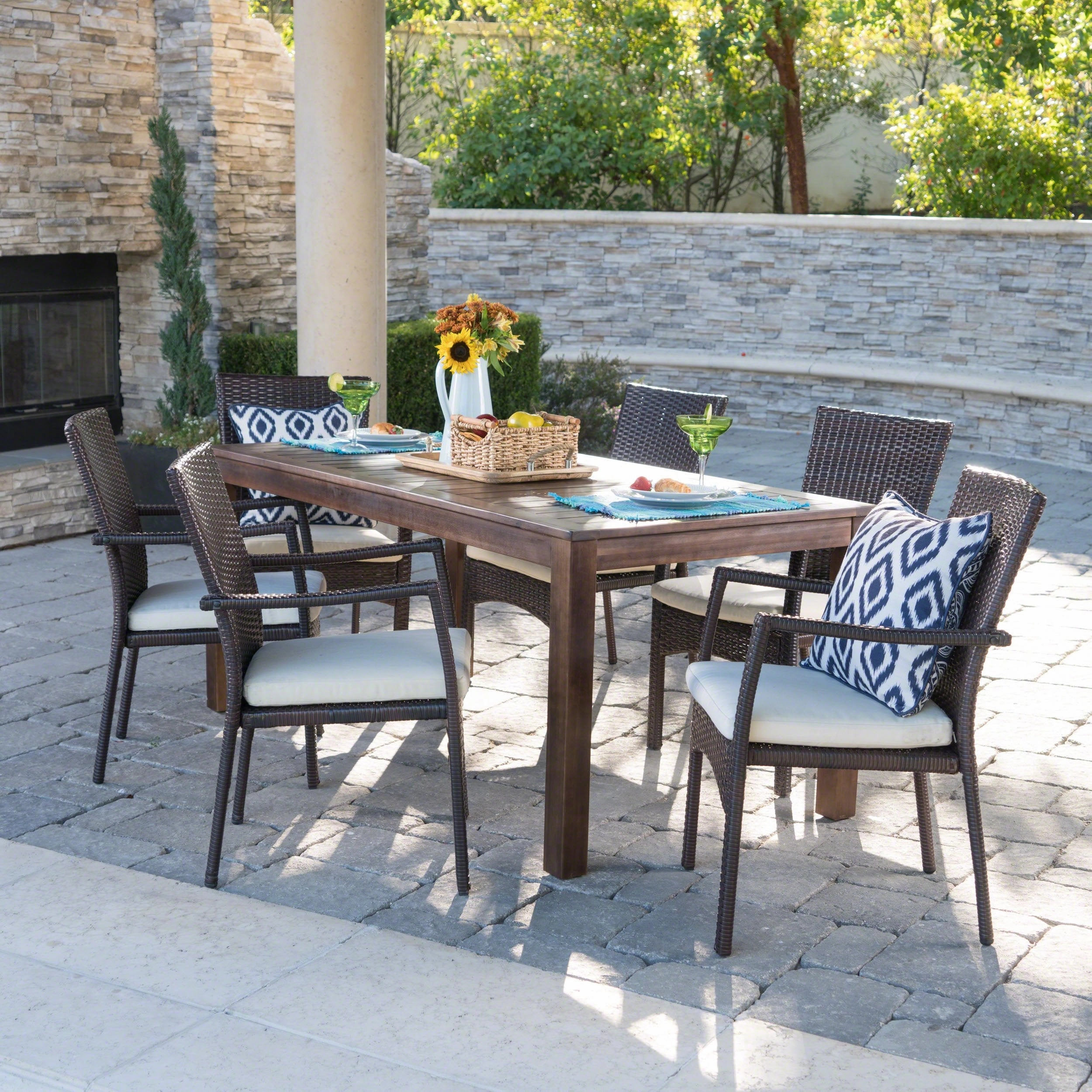 Outdoor 7 Piece Dining Set with Dark Brown Finished Wood Table and Chairs - NH052203 outdoor lounge chair, patio sofa