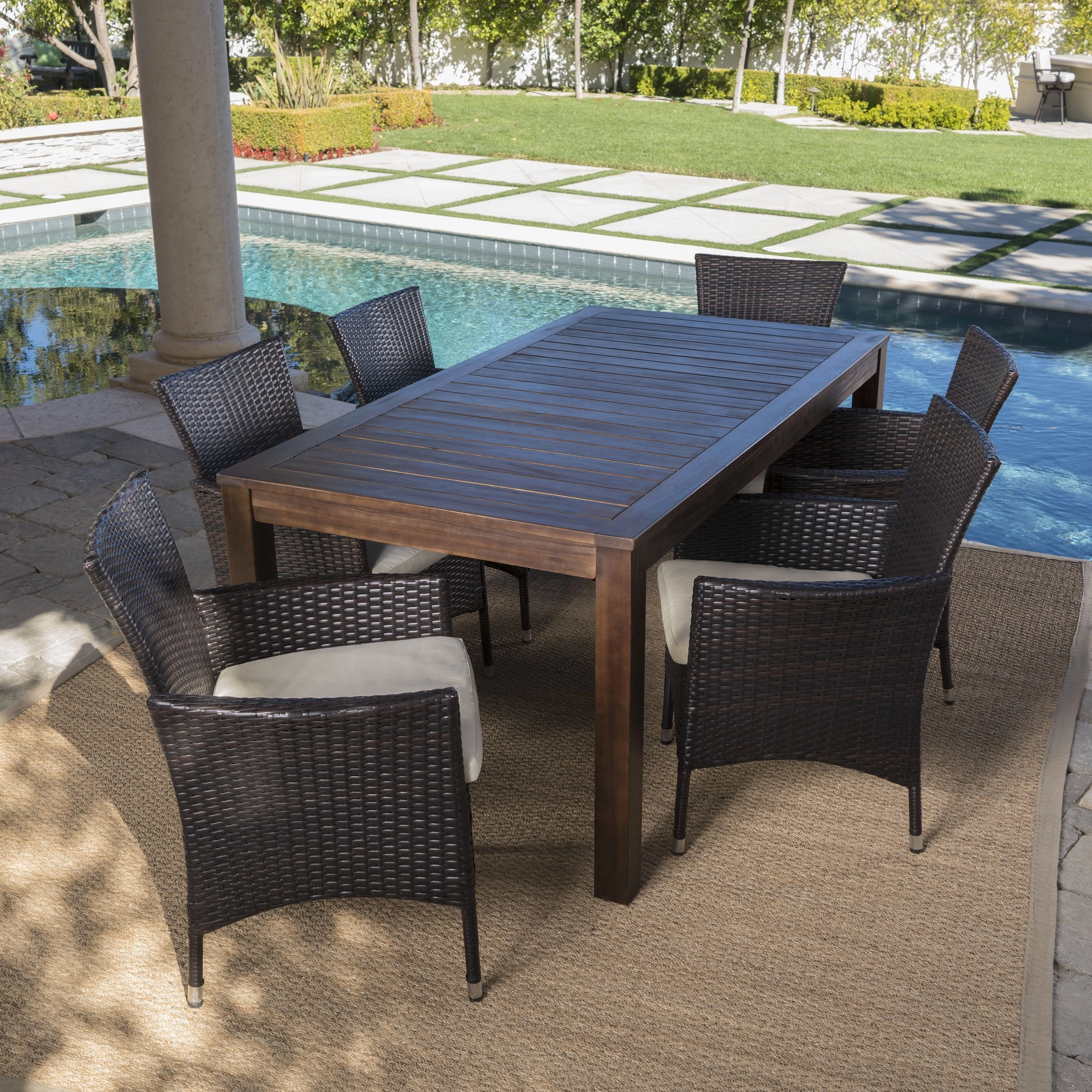 Outdoor 7 Piece Dining Set with Dark Brown Finished Wood Table and  Chairs - NH152203 outdoor lounge chair, patio sofa
