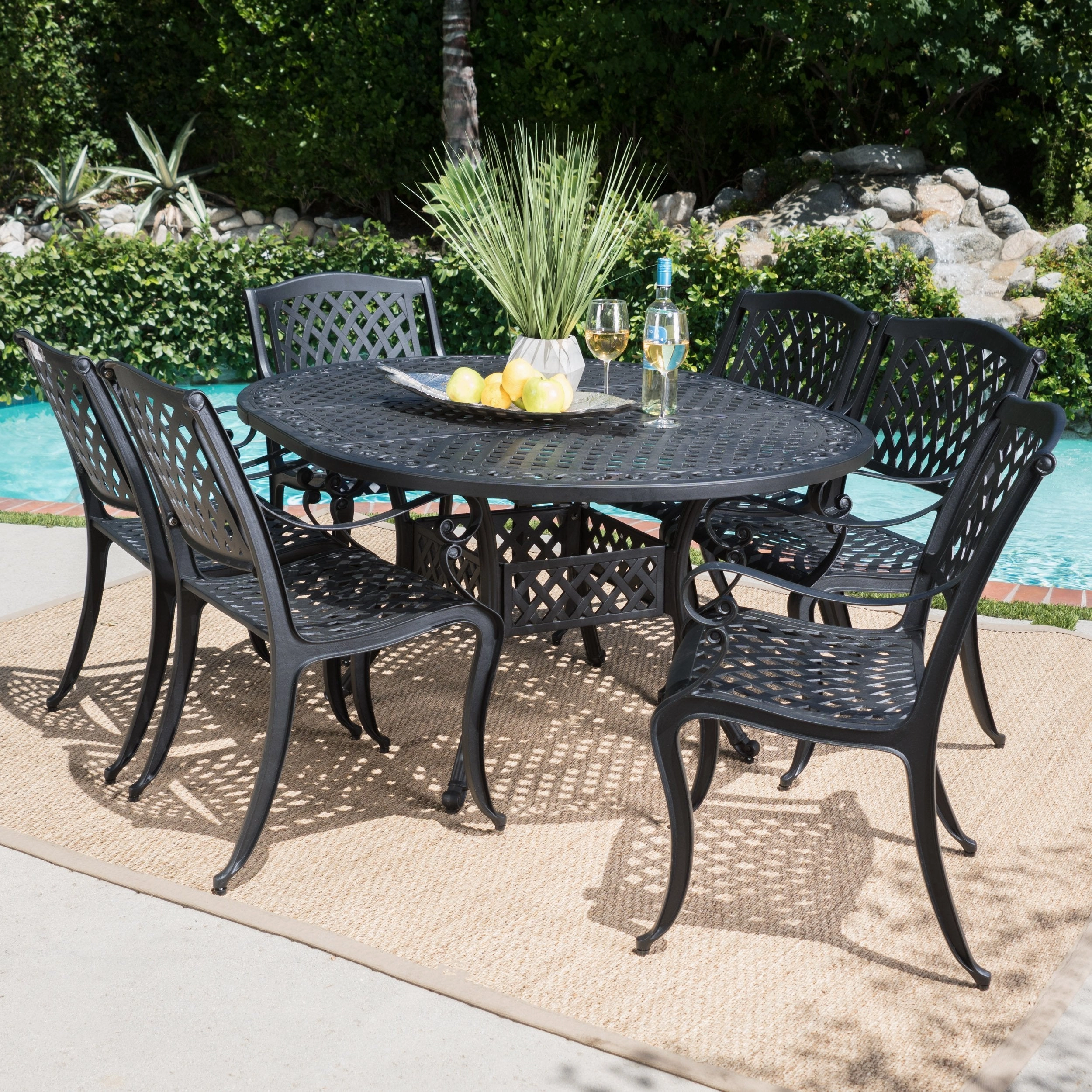 Outdoor 7 Piece Dining Set with Expandable Aluminum Table - NH572103
