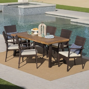 Outdoor 7 Piece Dining Set with Teak Finished Wood Table and Brown Chairs - NH742203 outdoor lounge chair, patio sofa