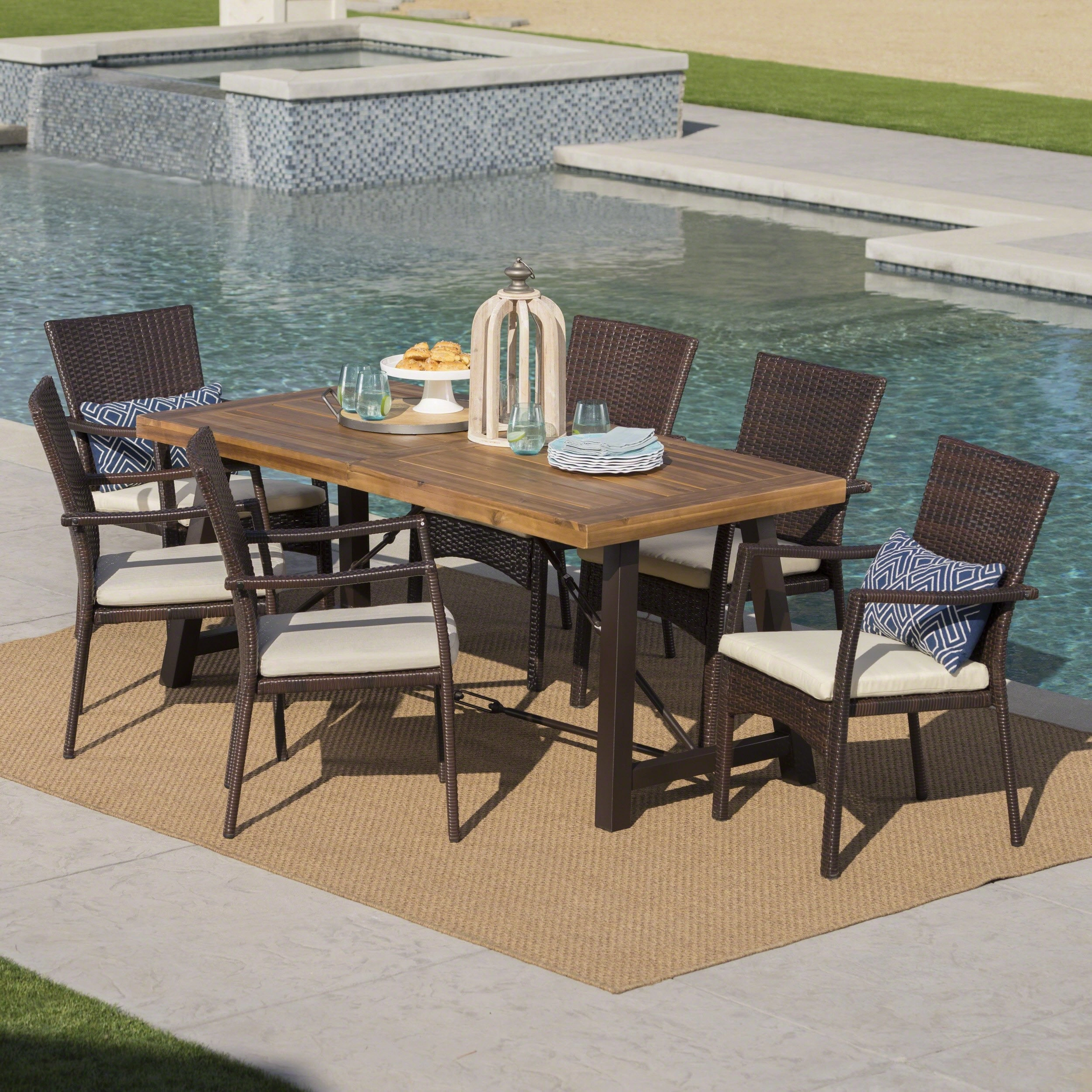 Outdoor 7 Piece Dining Set with Teak Finished Wood Table and Brown Chairs - NH742203 outdoor lounge chair, patio sofa