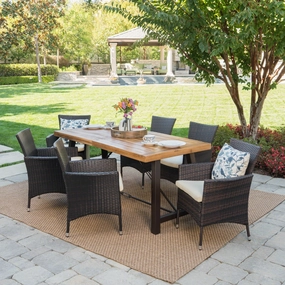 Outdoor 7 Piece Dining Set with Teak Finished Wood Table and Brown Chairs - NH842203 outdoor lounge chair, patio sofa