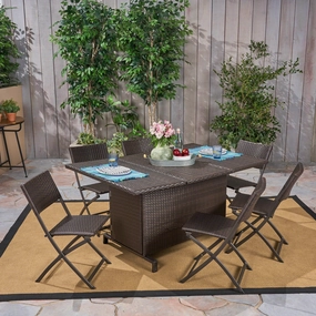 Outdoor 7 Piece Foldable Wicker Dining Set, Multi Brown - NH400503 outdoor lounge chair, patio sofa
