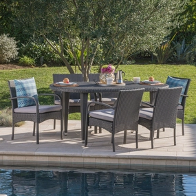Outdoor 7 Piece Gray Wicker Dining Set with Gray Water Resistant Cushions - NH836203 outdoor lounge chair, patio sofa