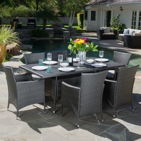 Outdoor 7-Piece Gray Wicker Dining Set with Light Gray Cushions - NH705692 outdoor lounge chair, patio sofa
