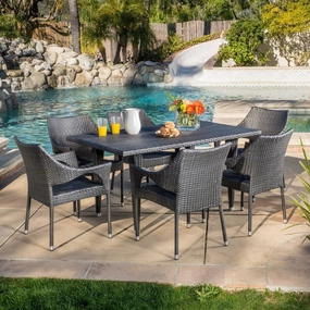 Outdoor 7-Piece Gray Wicker Dining Set with Stacking Chairs - NH096692 outdoor lounge chair, patio sofa
