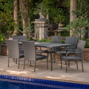 Outdoor 7 Piece Gray Wicker Rectangular Dining Set with Stacking Chairs - NH971203 outdoor lounge chair, patio sofa