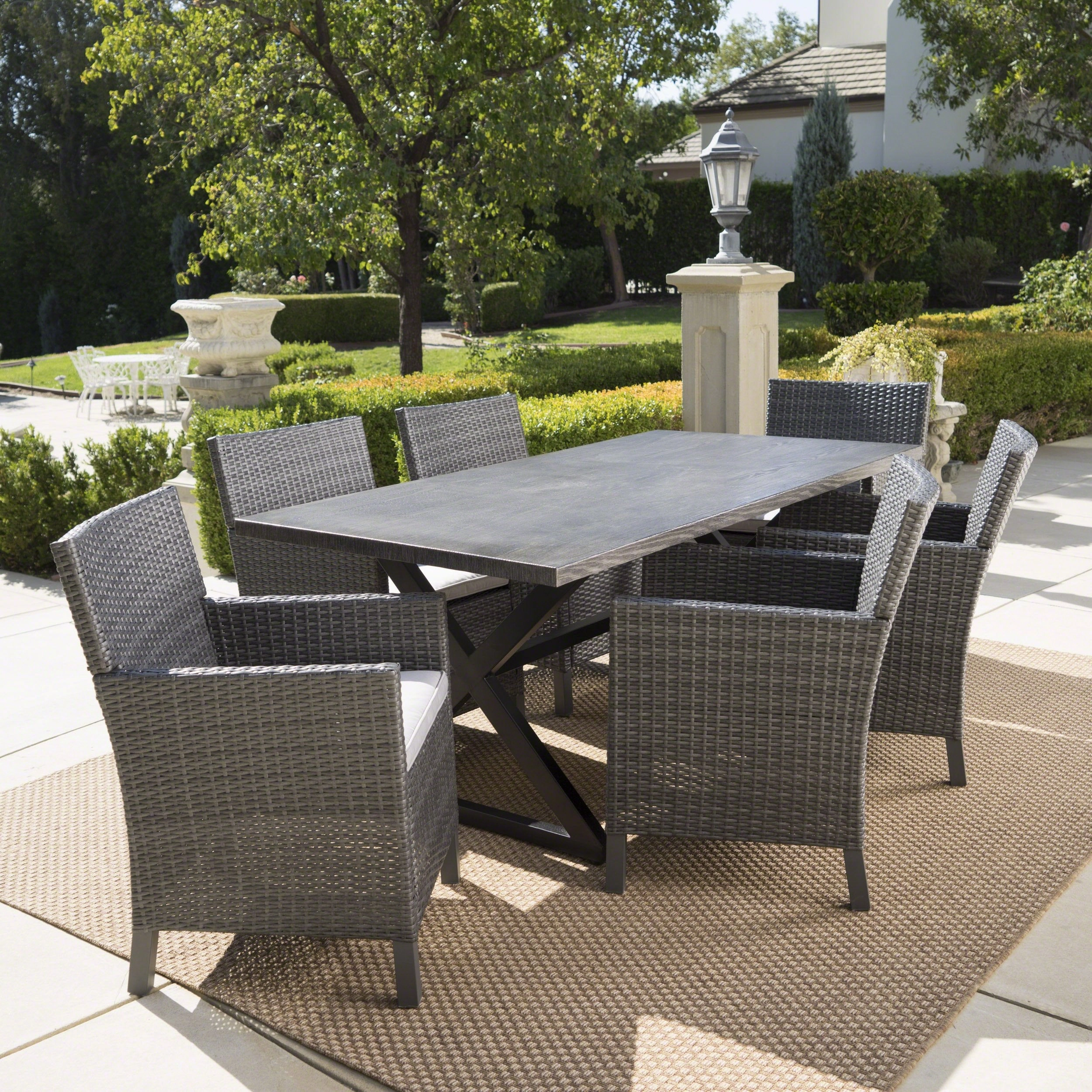Outdoor 7 Piece Grey Dining Set with Aluminum Dining Table - NH243203 outdoor lounge chair, patio sofa
