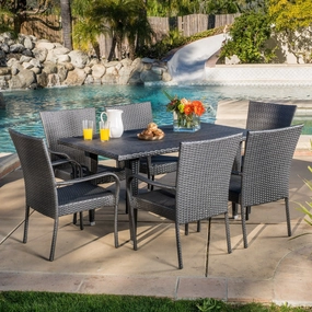 Outdoor 7-piece Grey Wicker Dining Set - NH186692 outdoor lounge chair, patio sofa
