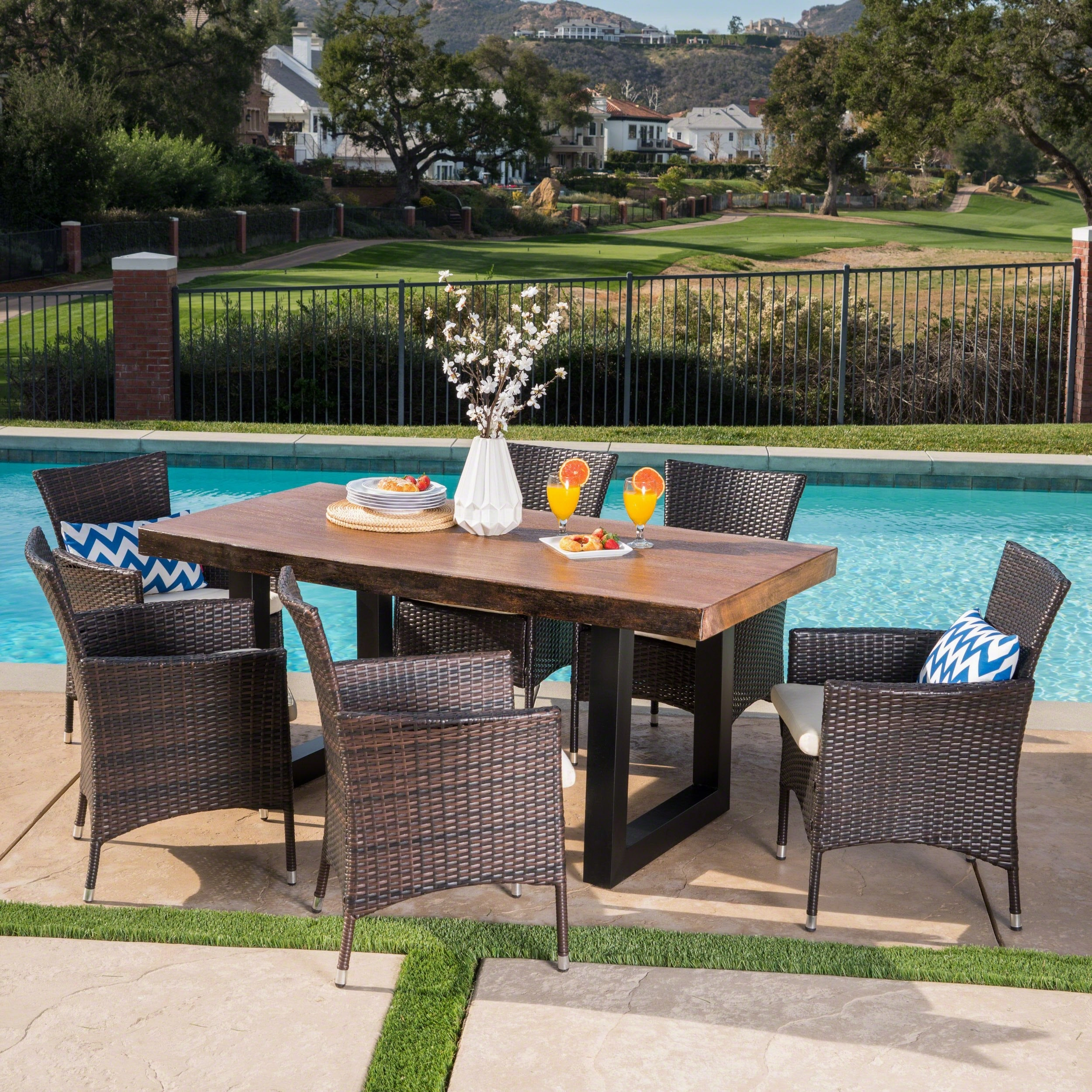 Outdoor 7 Piece Multi-brown Wicker and Concrete Dining Set - NH608303 outdoor lounge chair, patio sofa