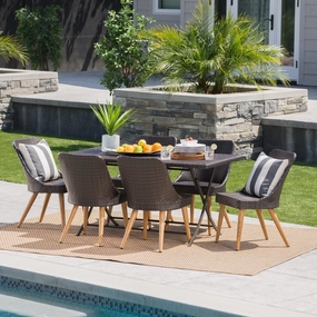 Outdoor 7 Piece Multi-brown Wicker Dining Set - NH220203 outdoor lounge chair, patio sofa