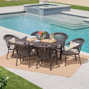 Outdoor 7 Piece Multi-Brown Wicker Dining Set - NH410203 outdoor lounge chair, patio sofa
