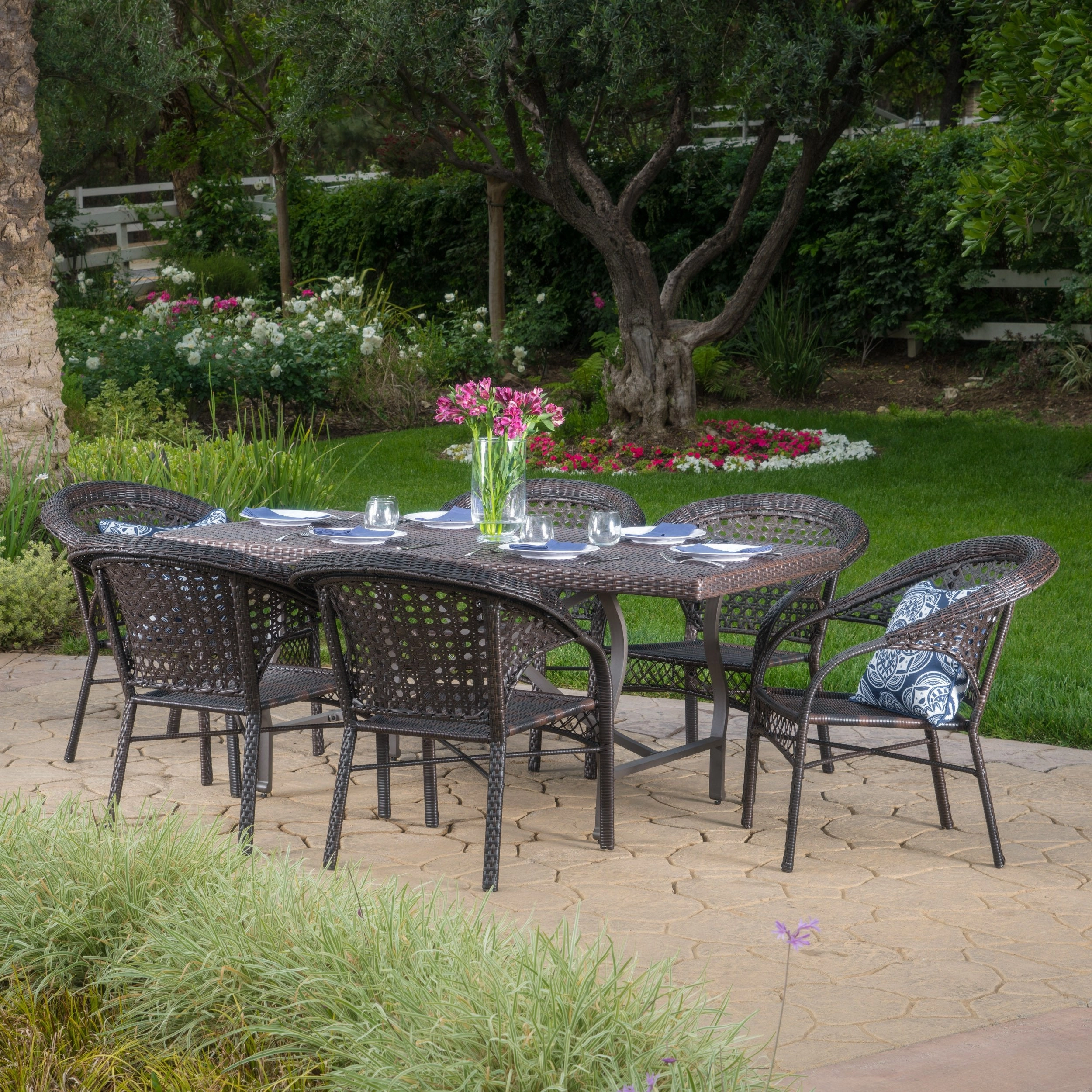 Outdoor 7 Piece Multi-brown Wicker Dining Set - NH455003 outdoor lounge chair, patio sofa