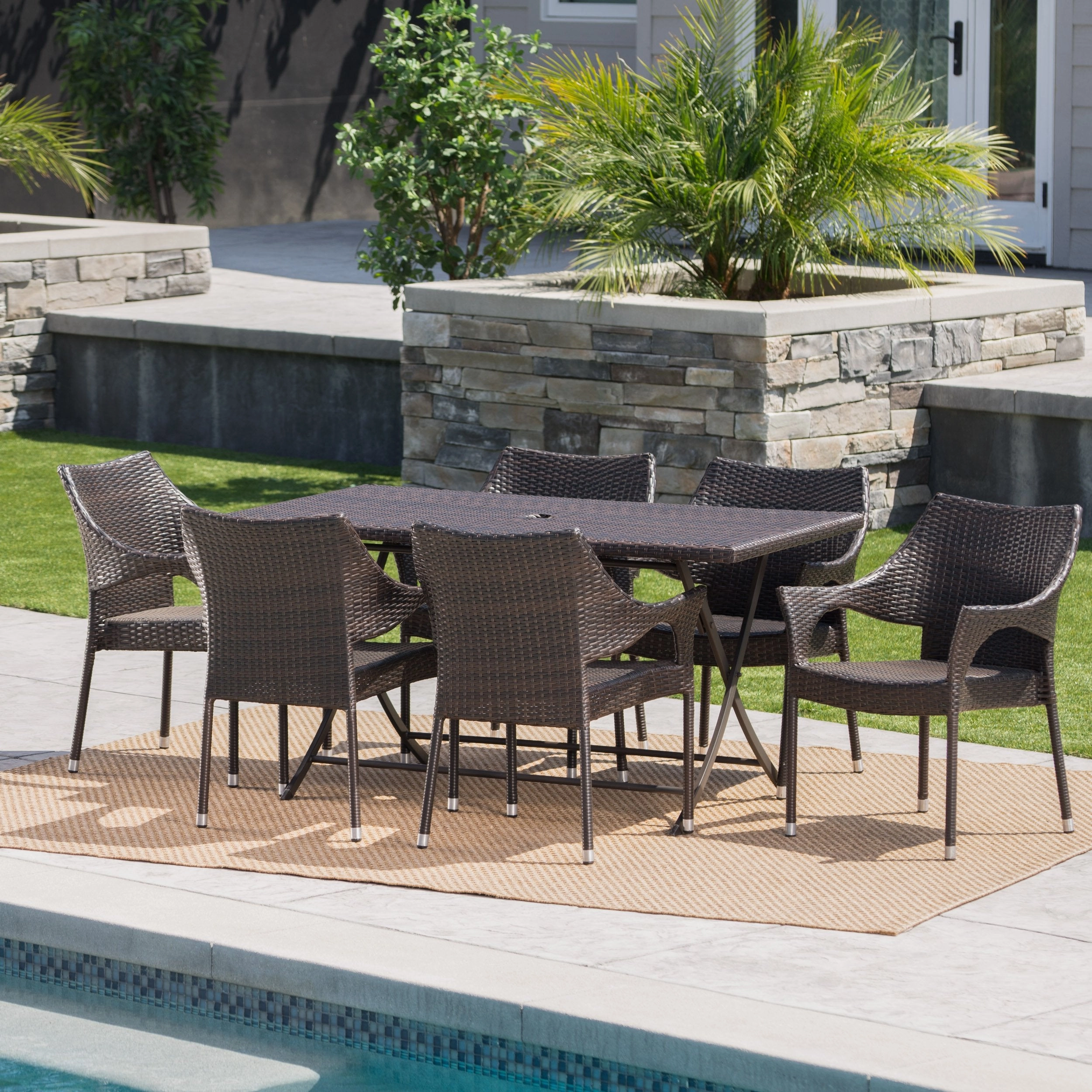 Outdoor 7 Piece Multi-brown Wicker Dining Set - NH710203 outdoor lounge chair, patio sofa