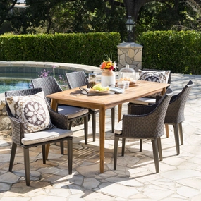 Outdoor 7 Piece Multi-brown Wicker Dining Set with Acacia Wood Table - NH574203 outdoor lounge chair, patio sofa