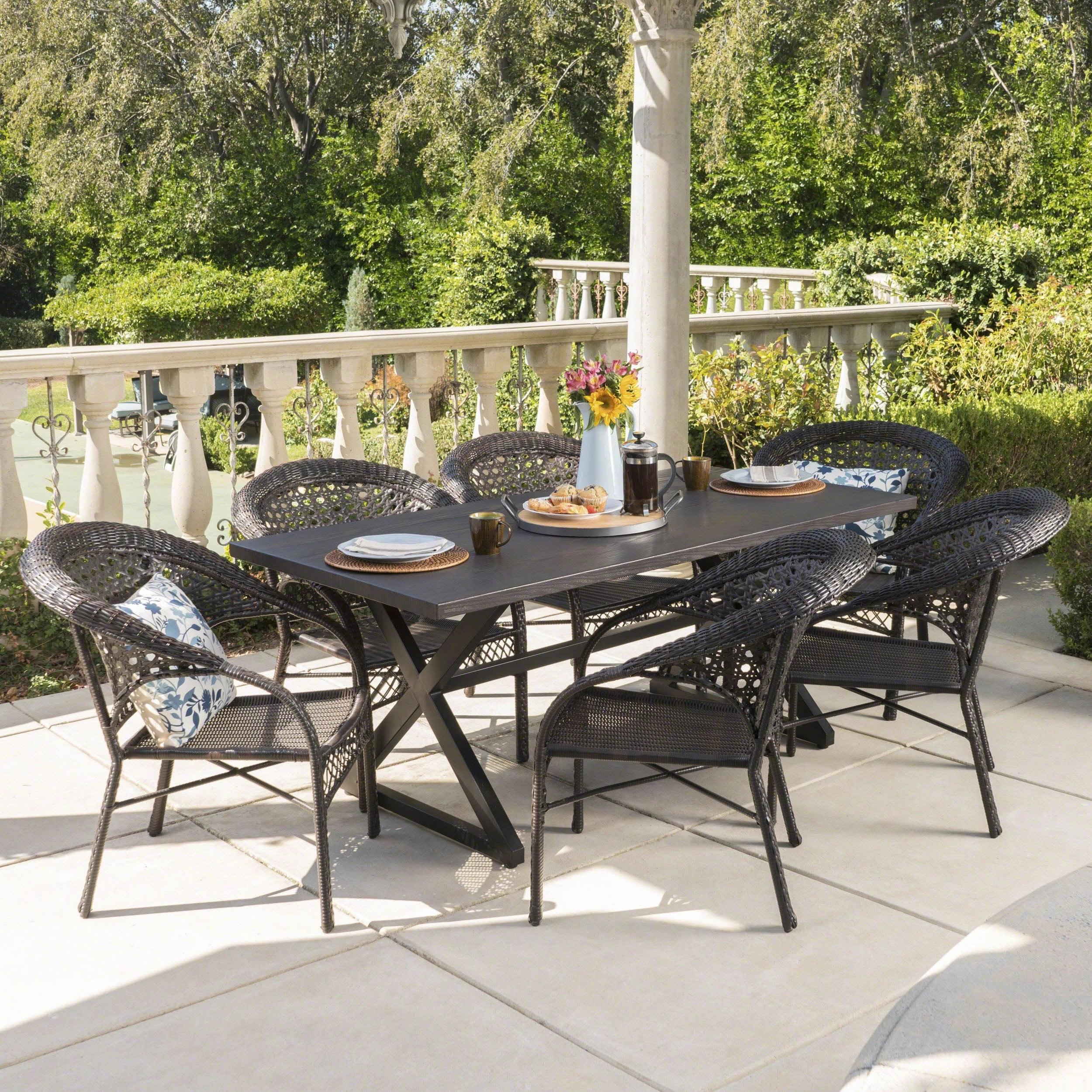 Outdoor 7 Piece Multi-brown Wicker Dining Set with Brown Aluminum Table - NH205203 outdoor lounge chair, patio sofa