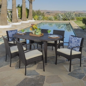Outdoor 7 Piece Multi-brown Wicker Dining Set with Crme Cushions - NH736203 outdoor lounge chair, patio sofa