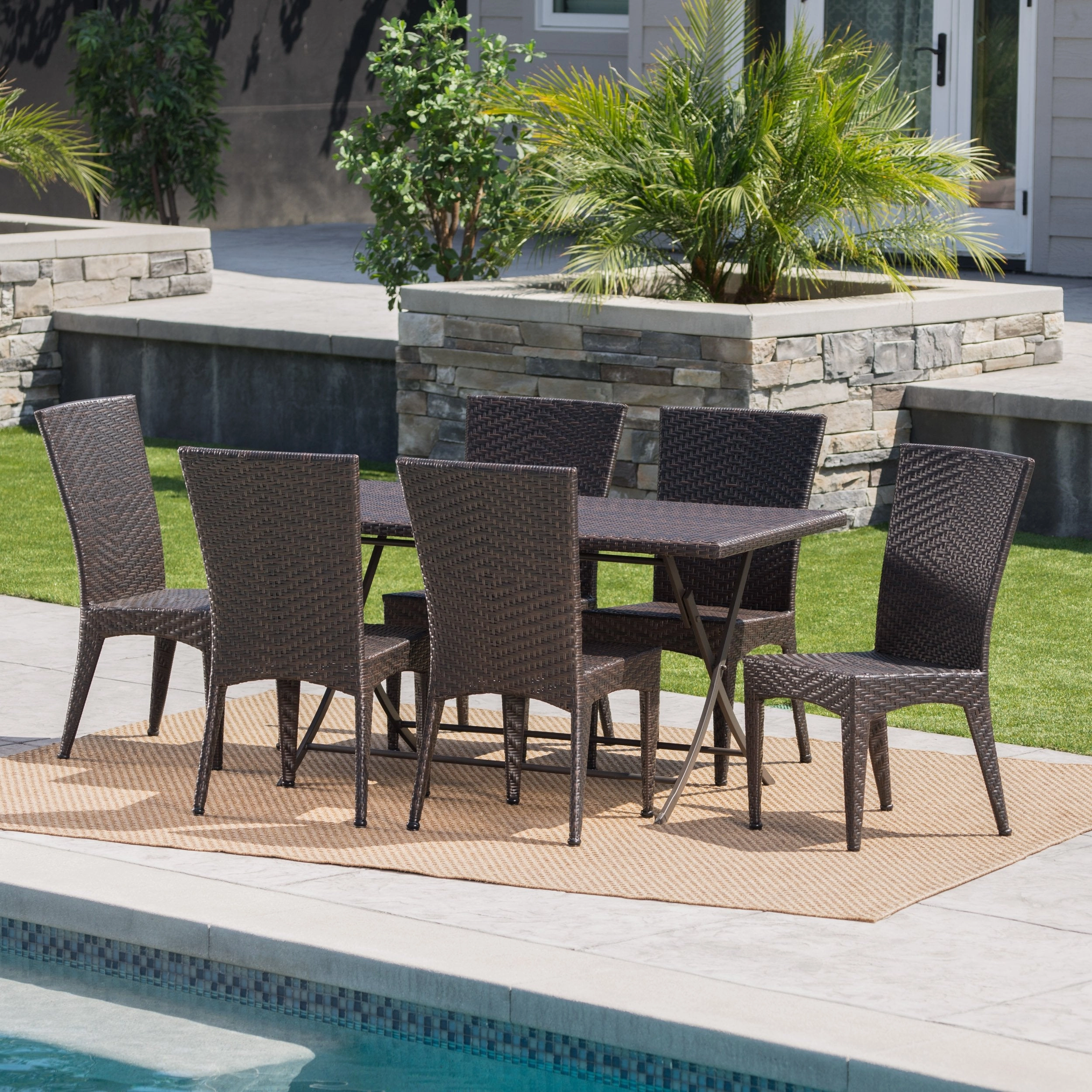 Outdoor 7 Piece Multi-brown Wicker Dining Set with Foldable Table - NH610203 outdoor lounge chair, patio sofa