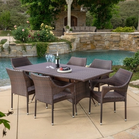 Outdoor 7 Piece Multi-Brown Wicker Dining Set with Metal Tipped Legs - NH028592 outdoor lounge chair, patio sofa