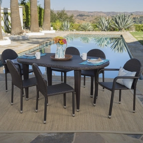 Outdoor 7 Piece Multi-brown Wicker Dining Set with Stacking Chairs - NH507203 outdoor lounge chair, patio sofa