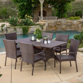 Outdoor 7-Piece Multi-Brown Wicker Dining Set with Umbrella Hole - NH228592 outdoor lounge chair, patio sofa
