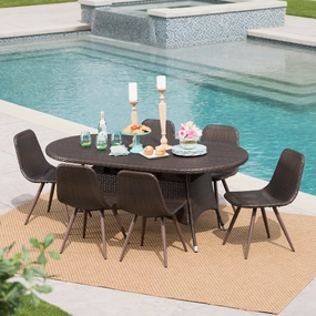Outdoor 7 Piece Multi-brown Wicker Oval Dining Set - NH669103 outdoor lounge chair, patio sofa