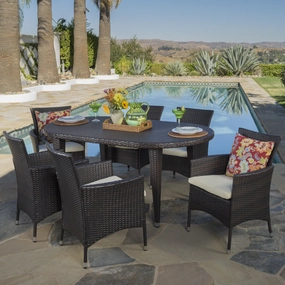Outdoor 7 Piece Multi-brown Wicker Oval Dining Set - NH846203 outdoor lounge chair, patio sofa