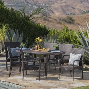 Outdoor 7 Piece Multi-brown Wicker Oval Dining Set with Stacking Chairs - NH536203 outdoor lounge chair, patio sofa