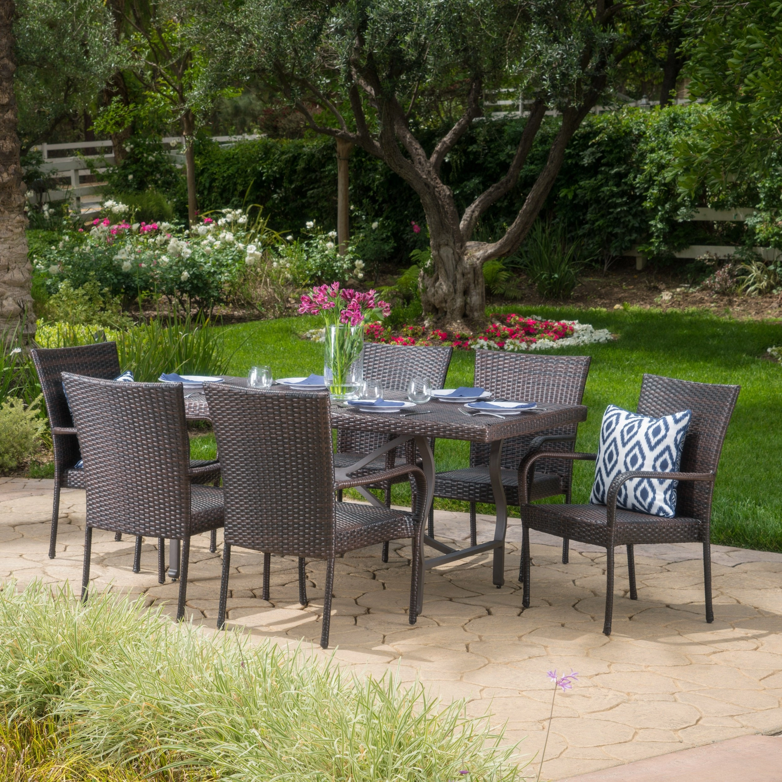 Outdoor 7 Piece Multibrown Wicker Dining Set - NH655003 outdoor lounge chair, patio sofa