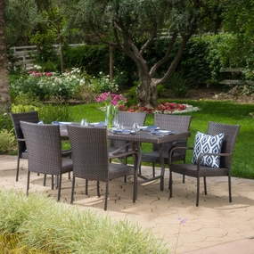 Outdoor 7 Piece Multibrown Wicker Dining Set - NH655003 outdoor lounge chair, patio sofa