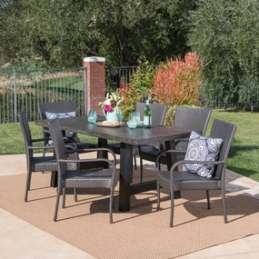 Outdoor 7 Piece Stacking Gray Wicker and Concrete Dining Set - NH339303 outdoor lounge chair, patio sofa