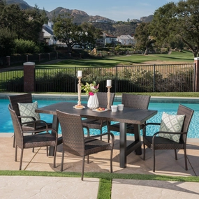 Outdoor 7 Piece Stacking Multi-brown Wicker and Concrete Dining Set - NH039303 outdoor lounge chair, patio sofa
