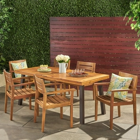 Outdoor 7 Piece Teak Finish Acacia Wood Dining Set - NH801103 outdoor lounge chair, patio sofa