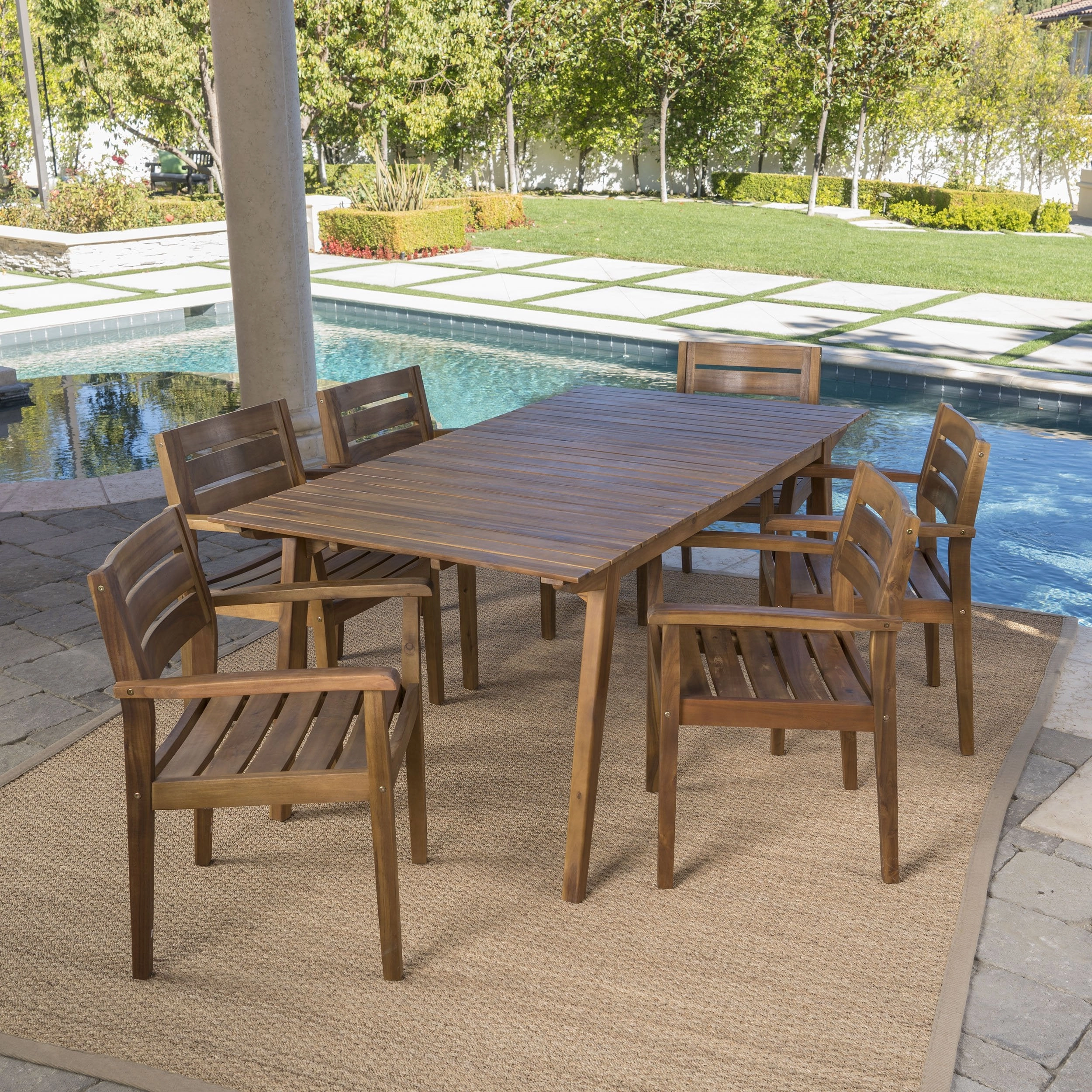 Outdoor 7 Piece Teak Finished Acacia Wood Dining Set - NH897203 outdoor lounge chair, patio sofa