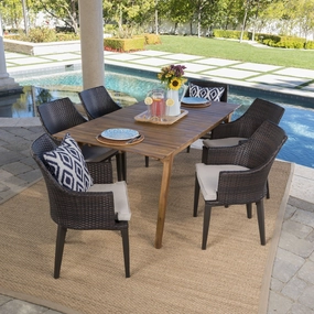 Outdoor 7 Piece Teak Finished Acacia Wood Rectangular Dining - NH008203 outdoor lounge chair, patio sofa
